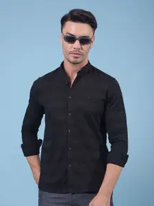 Crimsoune Club Men Classic Slim Fit Horizontal Striped Mandarin Collar Cotton Casual Shirt