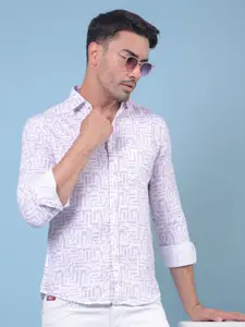 Crimsoune Club Men Classic Slim Fit Abstract Printed Spread Collar Cotton Casual Shirt