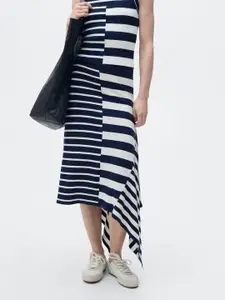 MANGO Asymmetrical Striped Knitted Midi Skirt