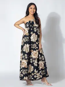 all about you Women Floral Print One Shoulder Linen Maxi Dress