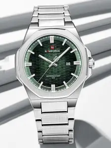 Naviforce Men Dial & Stainless Steel Straps Analogue Date Aperture Watch NF9245 S GN S