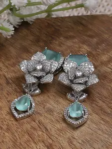 Biba Silver-Plated Floral Artificial Stones Studded Drop Earrings
