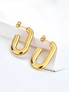 Jewels Galaxy Stainless Steel Gold-Plated Contemporary Half Hoop Earrings