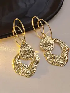 VAGHBHATT Gold-Plated Textured Contemporary Drop Earrings