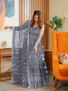 JULEE Embellished Sweetheart Neck Gown Dress With Duppatta