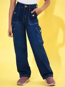 Purple Feather Girls Straight Fit High-Rise Stretchable Jeans