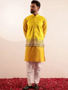 SOJANYA Band Collar Straight Kurta With Pyjama & Nehru Jacket