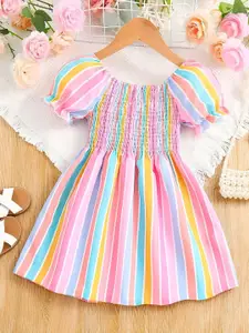 BAESD Girls Striped Puff Sleeve Fit & Flare Dress