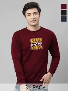 REYA Men Pack Of 3 Typography Printed Sweatshirt