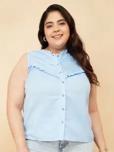 max Women Solid  Mandarin Collar Shirt Style Top