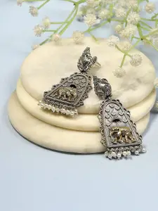 Biba Brass-Plated Contemporary Artificial Stones Studded and Beaded Drop Earrings