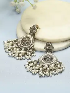 Biba Gold-Plated Artificial Stones Studded & Beaded Teardrop Shaped Drop Earrings