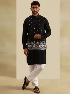 SOJANYA Men Embroidered Regular Pure Cotton Kurta And Pyjamas With Nehru Jacket