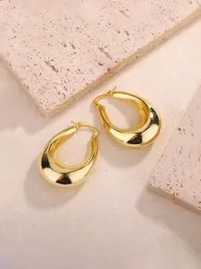 Jewels Galaxy Stainless Steel Gold-Plated Contemporary Hoop Earrings
