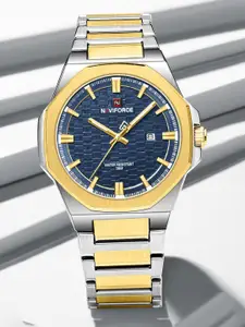 Naviforce Men Dial & Stainless Steel Straps Analogue Date Aperture Watch NF9245 S BE G