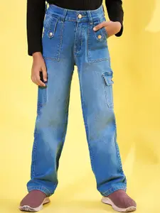 Purple Feather Girls Straight Fit High-Rise Stretchable Jeans