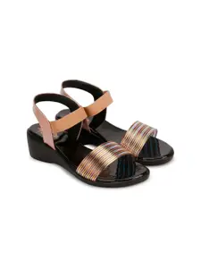 H.M. LADIES FOOTWEAR Women Peach Leather Wedge Heeled Sandals