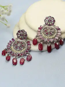 Biba Brass-Plated Artificial Stones Studded & Beaded Floral Shaped Drop Earrings