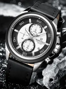 Naviforce Men Dial & Leather Straps Analogue Chronograph Watch NF8075 S W B
