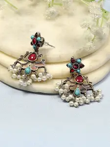 Biba Gold Plated Artificial Stones and Beads Studded Drop Earrings