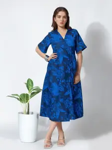 all about you Floral Printed Linen Wrap Midi Dress