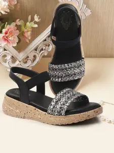 H.M. LADIES FOOTWEAR Women Woven Design Open Toe Wedge Heel Sandals