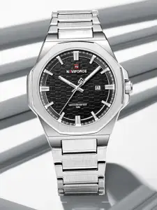 Naviforce Men Textured Dial & Reset Time Analogue Date Aperture Watch NF9245 S B S