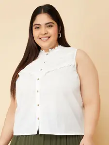 max Women Plus Size Mandarin Collar Shirt Style Top