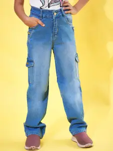 Purple Feather Girl High-Rise Straight Fit Stretchable Cargo Styles Jeans