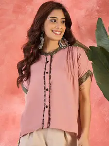 Sangria Women Solid Round Neck Shirt Style Top