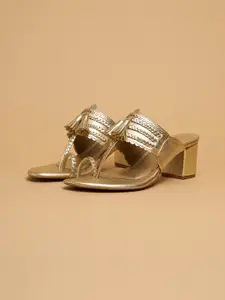 ERIDANI Kolhapuri Tassel Ethnic Block Heel Sandals