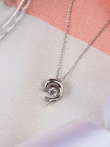 GLYTERS 925 Sterling Silver Rhodium-Plated CZ-Stone Studded Dolphin Glint Pendant Chain