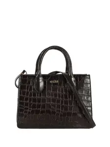 eske Women Brown Croco Textured 3 Compartment Structured Build Office Leather Handbag