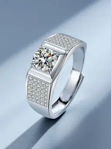 MEENAZ Silver-Plated American Diamond StuddedFingerRing