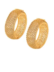 Peora Set Of 2 Gold-Plated Intricate Textured-Studded Bangles