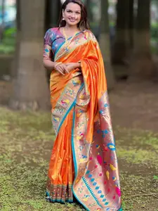 SGF11 Ethnic Motifs Woven Design Zari Pure Silk Kanjeevaram Saree