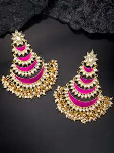 Peora Gold-Plated Kundan Studded & Beaded Floral Shaped Drop Earrings