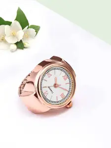 Peora Rose Gold-Plated Analog Watch Stretchable Finger Ring