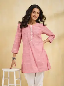 Fabindia Striped Embroidered Cotton Straight Kurta