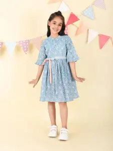 Fabindia Girls Floral Printed Bell Sleeve Fit & Flare Dress