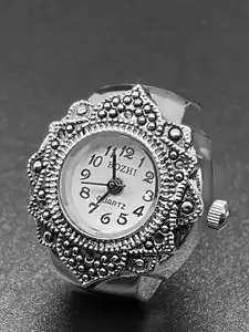 Peora Silver-Plated Analog Watch Stretchable Finger Ring