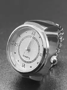 Peora Silver-Plated Analog Watch Strechable Finger Ring