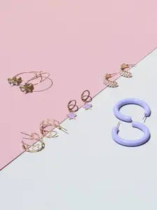 SALTY Set Of 7 Starry Weekly Stud & Lilac Hoop Earrings