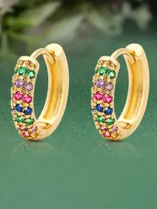 Peora Gold-Plated Cubic Zirconia Studded Contemporary Hoop Earrings