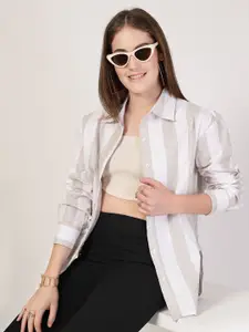 Style Quotient Women Relaxed Oversized Vertical Stripes Casual Shirt