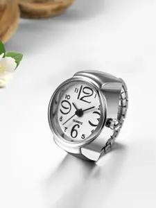 Peora Silver-Plated Analog Watch Stretchable Finger Ring