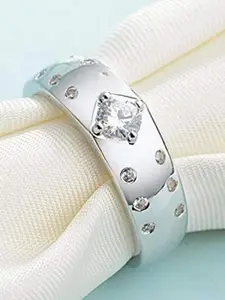 MEENAZ Silver-Plated American Diamond StuddedFingerRing