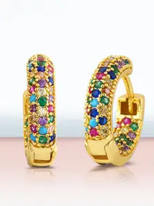 Peora Gold-Plated Cubic Zirconia Studded Contemporary Hoop Earrings