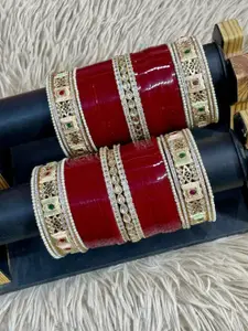 T4 JEWELS Set Of 74 Gold Plated Stone Studded Bridal Chura Bangle