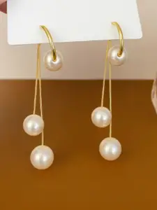 SUBHAGALANKAR Gold-Plated Pearls Beaded Contemporary Hoop Earrings